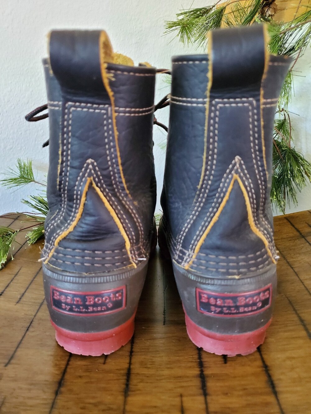 L.L.Bean 8" Bison Leather Duck Boots with Brick Red Rubber Soles Gorpcore Preppy - Picture 5 of 16